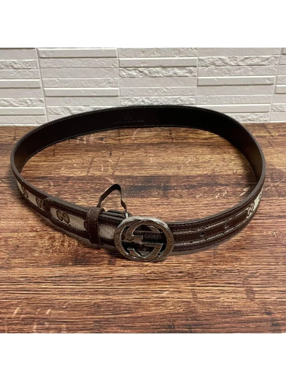 Gucci GG Interlocking Buckle Belt Canvas Leather
